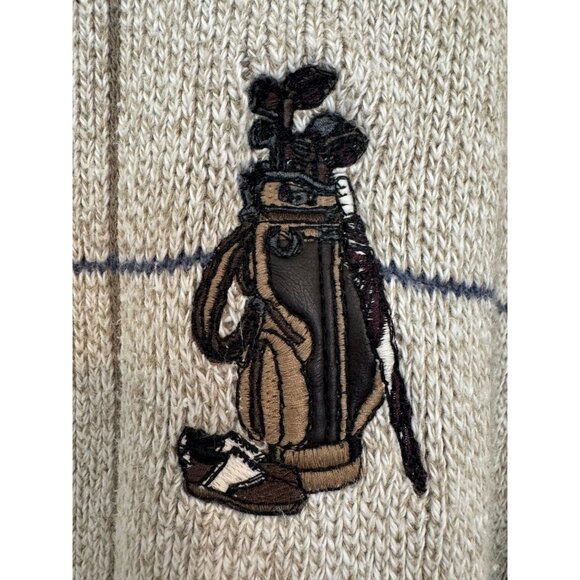 David Taylor XL Mens Windowpane Sweater Beige Pattern Golf Themed Embroidered Pu - Picture 3 of 6